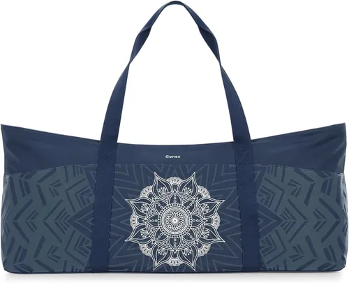 Gonex Bolsa para esterilla de yoga, bolsa de gimnasio de lona extra con cremallera de metal impermeable, se adapta a tapetes y bloques, elegante Azul