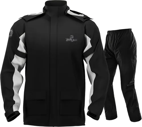 Miniatura 9 de IRON JIA'S Traje de lluvia, equipo de lluvia para motocicleta para hombres y mujeres, chaqueta y pantalones impermeables, impermeable transpirable