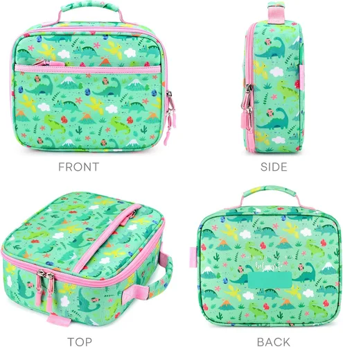 Miniatura 7 de mibasies Lonchera para niñas pequeñas, bolsa de almuerzo aislada y reutilizable para la escuela, bosque de dinosaurios verde claro Forset