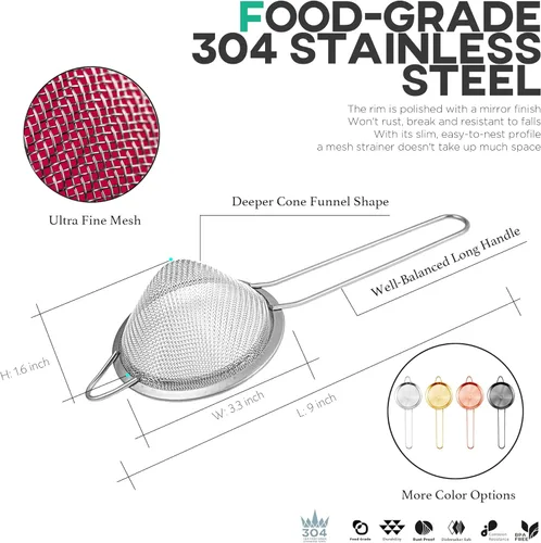 Miniatura 4 de Homestia - Colador de acero inoxidable de malla fina para colar té, colador de té de 3 pulgadas. Plateado