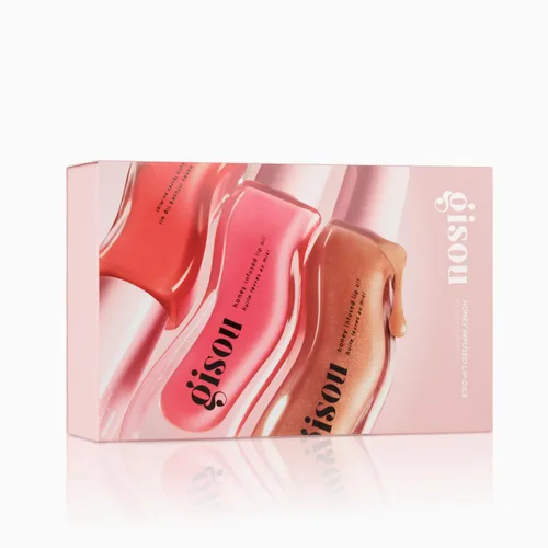 Gisou Aceites labiales con infusión de miel Gloss Hour Edition, juego de brillo labial hidratante y no pegajoso con remolino de frambuesa, melocotón
