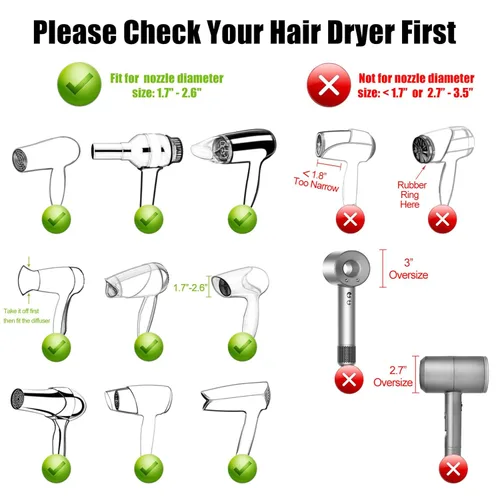 Miniatura 7 de Hairizone Difusor universal de cabello adaptable para secadores de pelo con D-1.7 pulgadas a 2.6 pulgadas para cabello rizado u ondulado, rosa