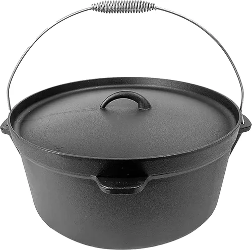 Cuisiland Horno holandés de hierro fundido de 12 cuartos de galón con tapa de labio y asa de fianza – Olla grande pre-sazonada para cocinar al aire