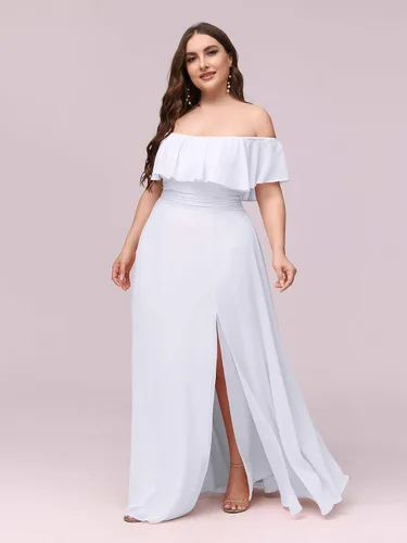 Miniatura 3 de Ever-Pretty Plus Women's Off Shoulder Short Sleeves Empire Waist Side Slit Chiffon Flowy Plus Size Bridesmaid Dresses