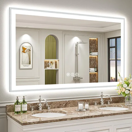 Miniatura 33 de 24x30 Espejo de baño LED con marco negro con luces, retroiluminado + iluminación frontal, espejo de tocador iluminado antivaho para pared de baño