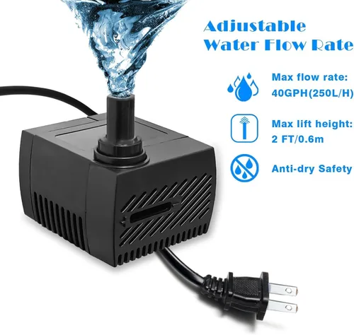 Miniatura 5 de Mini bomba de agua sumergible de 4 W, 40 GPH, bomba de fuente pequeña para estanque, acuario, pecera, fuente de mesa, fuente para mascotas, fuente