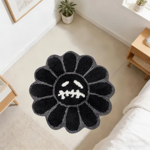 Miniatura 8 de Trippy - Alfombra de baño con diseño de flores, de 2 pies, gótica, negra, extra suave, absorbente de agua, de secado rápido, antideslizante, Negro