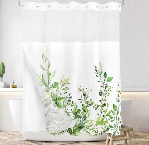 Miniatura 32 de Tititex Spun Sugar - Juego de cortinas de ducha de eucalipto azul claro, hojas de acuarela brillantes en la parte superior, decoración floral