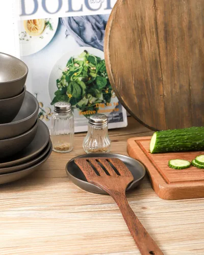 Miniatura 4 de Soporte de cuchara de cerámica, soporte para cuchara de cocina negro mate para estufa, soporte para utensilios de 4.9 pulgadas para cucharones