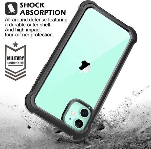 Miniatura 5 de Dexnor Funda para iPhone 11 con protector de pantalla, transparente, resistente 360, protección de cuerpo completo, a prueba de golpes, parte