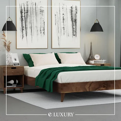 Miniatura 9 de Plataforma moderna para cama - Diseño de madera maciza - Fabricado en Estados Unidos - Fácil de armar, Madera, almendra