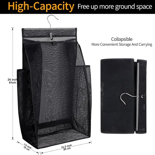 Miniatura 2 de Cesta colgante plegable de malla transpirable, bolsa de almacenamiento portátil de secado rápido que ahorra espacio, cesta de lavandería para Negro