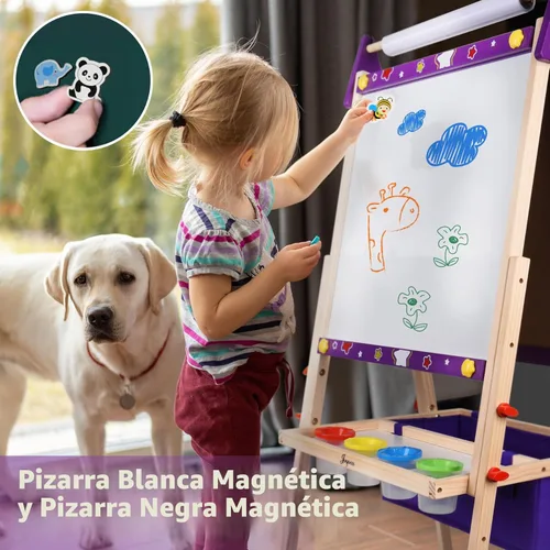 Miniatura 6 de Joyooss Caballete de Arte para Niños, Caballete para Niños Pequeños, Caballete de Madera Ajustable de Pie para Niños Pequeños, Pizarra Blanca