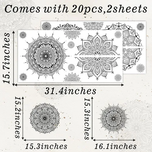 Miniatura 2 de Kazova 20 calcomanías de pared de mandala grande, 20 unidades, 2 hojas, color negro, calcomanías de mandala boho para dormitorio, sala de estar
