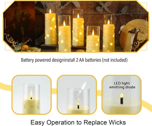 Miniatura 2 de Eebuss Velas sin llama con cuerda de estrella incrustada, velas LED de pilar a pilas con temporizador y control remoto, decoración del hogar