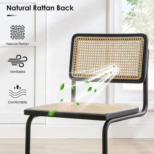 Miniatura 3 de Flouki Juego de 4 sillas de comedor de ratán, sillas decorativas bohemias para cocina con malla de caña natural, diseño voladizo de mediados