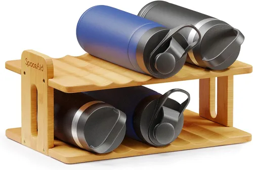 Organizador de botellas de agua de bambú SpaceAid con etiquetas, estante de almacenamiento de botellas de agua para cocina y despensa, organizador