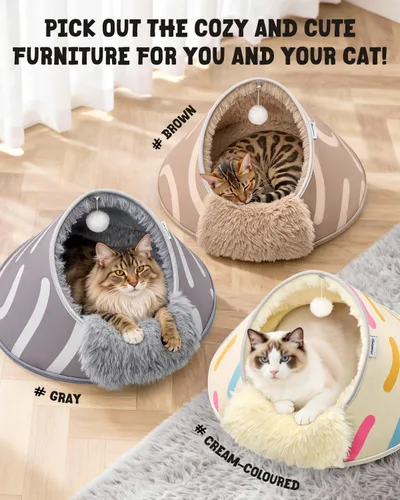 Miniatura 9 de BurgeonNest Cueva redonda de 20 pulgadas para gatos, casa cerrada con capucha para mascotas para gatitos de interior, carcasa de EVA anticolapso