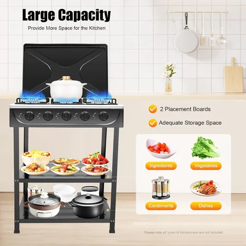 Miniatura 7 de Estufa de gas natural para encimera con 5 quemadores, cocina portátil de gas propano/gas natural con control independiente, cocina de encimera