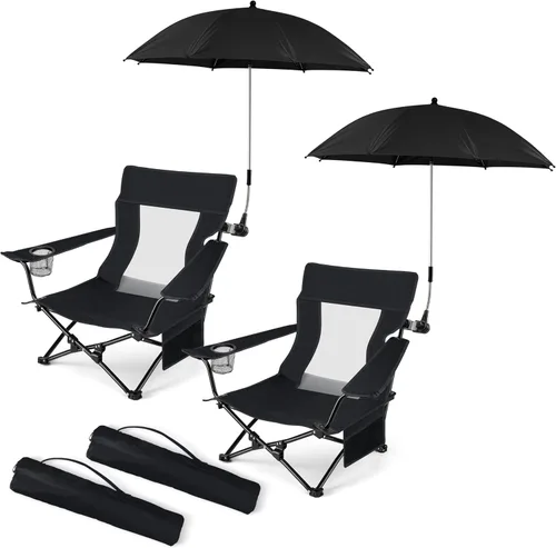 Miniatura 10 de HaSteeL Silla de playa plegable, sillas de camping negras plegables para exteriores, silla de playa baja portátil para adultos, pesca, picnic