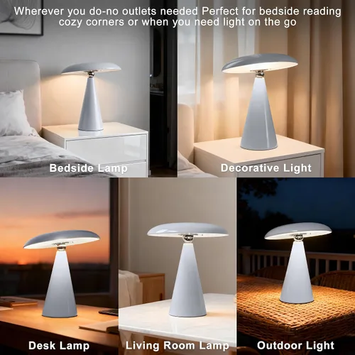 Miniatura 7 de Lámpara de setas de mediados de siglo moderna, lámpara de mesa LED recargable sin cable, luz de cabecera regulable táctil de 3 temperaturas