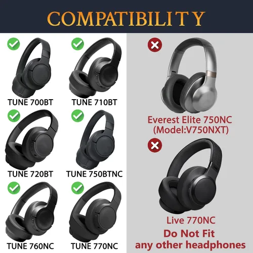 Miniatura 2 de SOULWIT Almohadillas de repuesto para auriculares inalámbricos JBL Tune 700BT, 710BT, 720BT, 750BTNC, 760NC, 770NC, almohadillas para los oídos