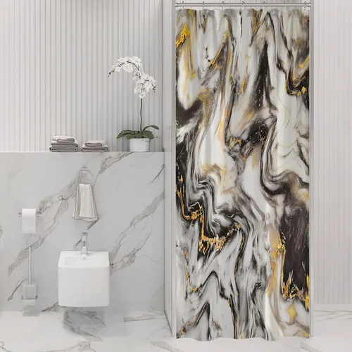 Miniatura 13 de Gibelle Cortina de ducha pequeña de 36 x 72 pulgadas, diseño de mármol medio abstracto estrecho para baño, juego de cortina de ducha moderna de tela