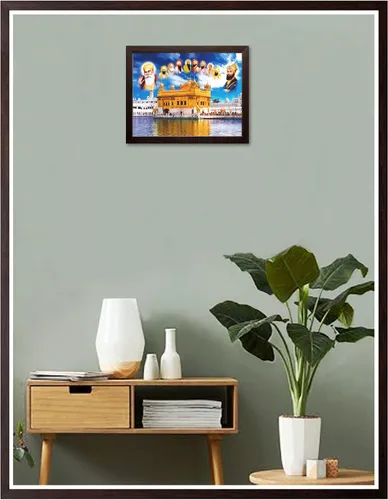 Miniatura 4 de Art n Store Diez gurús sij y templo dorado HD impreso religioso y decorativo pintura con marco (11.8 x 9.3 x 0.6 in _ madera marrón)