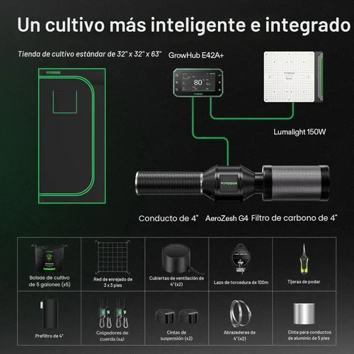 Miniatura 8 de VIVOSUN GIY Sistema de tienda de cultivo inteligente 2.7x2.7, Kit de tienda de cultivo con WiFi integrado, con ventilación y circulación