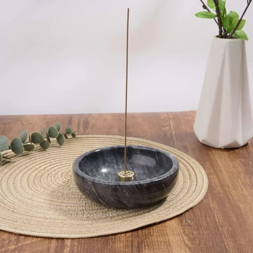 Miniatura 4 de Cuenco de incienso de mármol con quemador de latón – Quemador de incienso de piedra pulida a mano natural para palos, conos, palo, santo y salvia