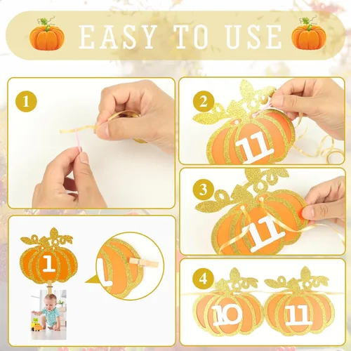 Miniatura 3 de Cartel de fotos de calabaza de otoño para el primer cumpleaños, pancarta de fotos de calabaza de otoño para recién nacidos a 12 meses, guirnalda