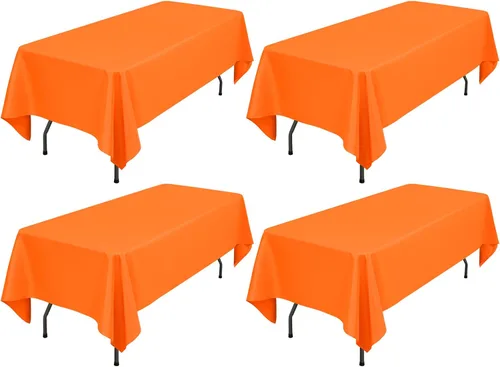 Miniatura 10 de Showgeous Paquete de 4 manteles rectangulares de poliéster de 60 x 102 pulgadas, resistentes a las arrugas, lavables, para bodas, mesas de comedor
