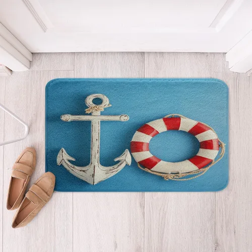 Miniatura 4 de Erosebridal Alfombras náuticas costeras de baño, tapete de baño con diseño náutico de ancla, tapete de baño antideslizante a rayas de 16 x 24