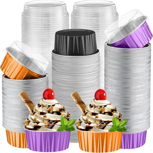 Miniatura 14 de Paquete de 200 Moldes de Papel de Aluminio para Hornear Cupcakes de 5oz Forros para Cupcakes Tazas de Postre con Tapas Moldes Desechables para Verde
