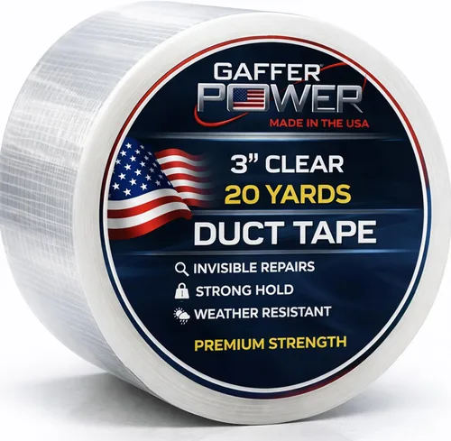 Gaffer Power Cinta de reparación transparente de 3 pulgadas x 20 yardas, cinta adhesiva transparente impermeable para reparaciones grandes, sellado