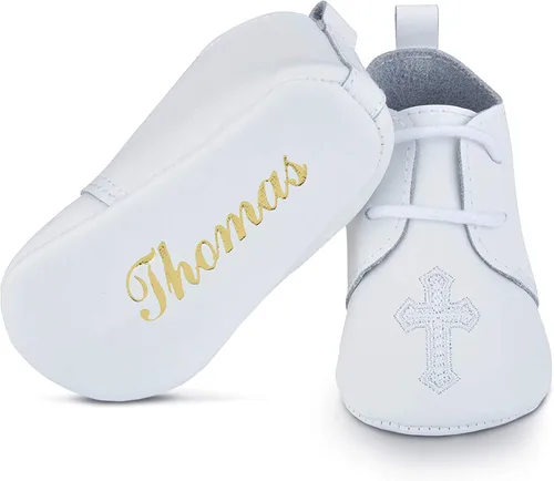 BabyShoe - Zapatos de bautizo personalizados para bebés y niñas con nombre y fecha en relieve a mano zapatos para recién nacidos para ocasiones