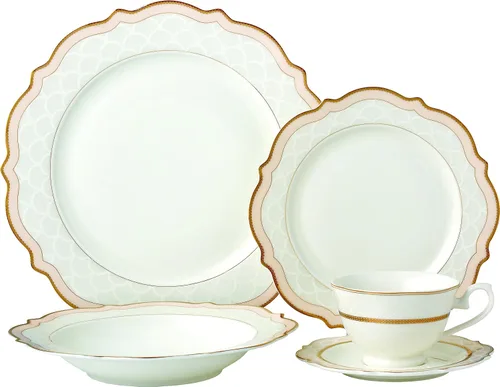 Miniatura 5 de EURO Porcelain Juego de vajilla de 20 piezas para vajilla de porcelana de hueso de lujo chapada en oro de 24 quilates ("Amanda" 5669-20G)