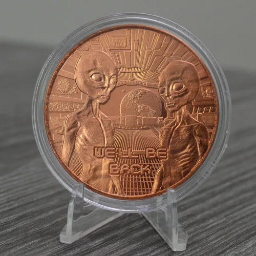 Miniatura 3 de We'll Be Back Aliens Moneda redonda coleccionable de cobre .999 de 1 onza en cápsula - COA by Heavenly Metals Volveremos