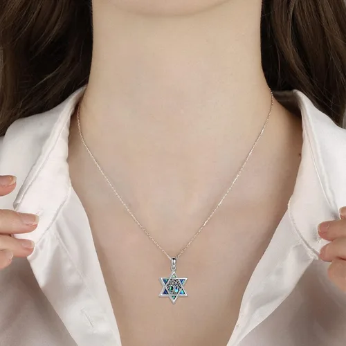 Miniatura 55 de YFN Collar de estrella de David de plata de ley, concha de abulón, árbol de la vida, joyería judía, regalos para mujeres y hombres