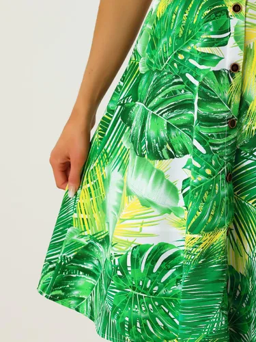 Miniatura 5 de Allegra K Vestido de tirantes con nudo para mujer, estampado tropical, sin mangas, con nudo frontal
