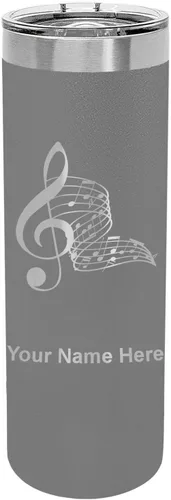 Miniatura 15 de LaserGram Vaso delgado aislado al vacío de 22 onzas, notas musicales, grabado personalizado incluido (negro)