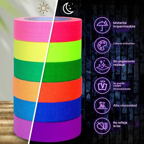Miniatura 3 de Whaline Cinta de tela Gaffer de neón de 6 colores, cinta fluorescente de luz negra UV para fiestas UV (0.6 pulgadas x 16.5 pies)