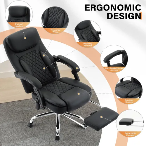 Miniatura 6 de Silla de oficina de masaje de 500 libras, silla de oficina ejecutiva de 6 puntos de vibración y calor, silla de escritorio cómoda reclinable de 135°