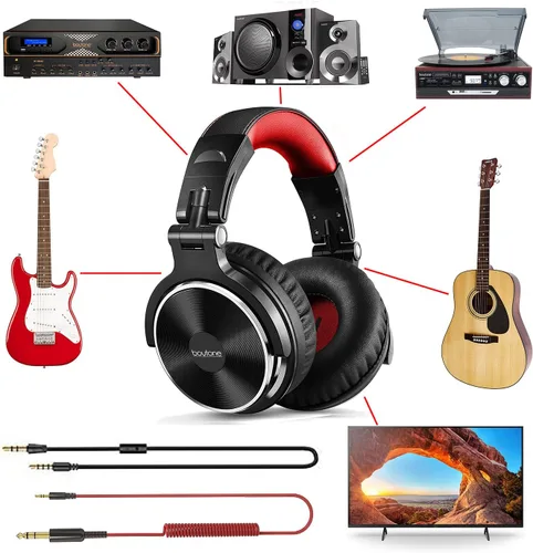 Miniatura 4 de Boytone BT-10RD - Auriculares con cable sobre la oreja, monitor de estudio y mezcla de auriculares estéreo para DJ con controladores de 1.969 in