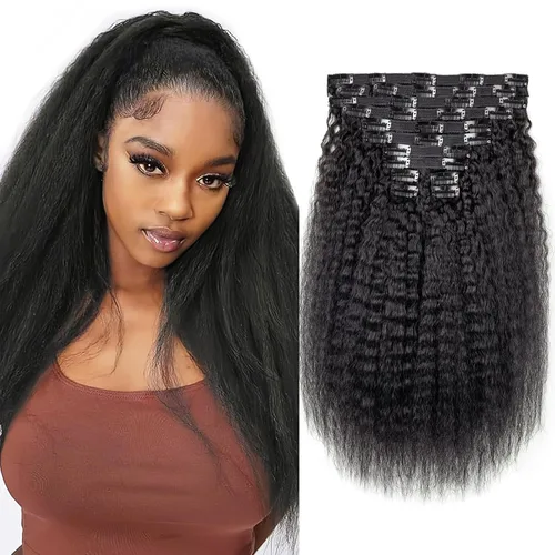 Miniatura 17 de Extensiones de cabello rizado kinky con clip para mujeres negras 14 pulgadas 2# marrón oscuro extensiones de cabello rizado con clip cabello humano