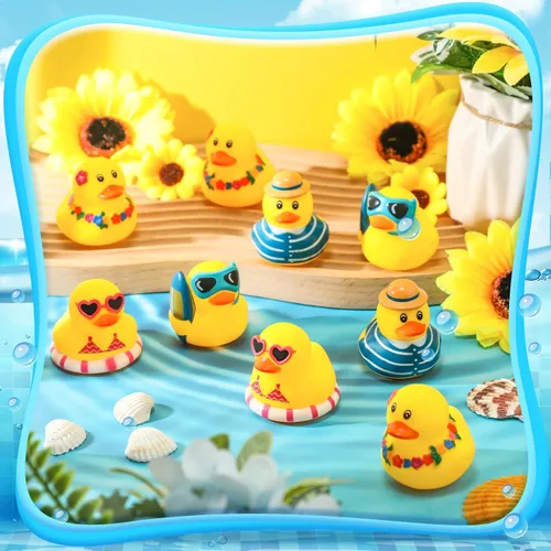 Miniatura 4 de Honoson 36 piezas de patitos de goma de verano a granel, mini pato de goma para baño, tina, patito chirriante lindo para aula, carnaval, verano