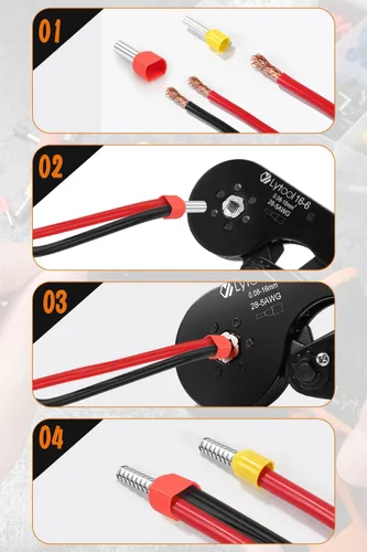 Miniatura 5 de Lytool Kit de Herramienta de Engarzado de Férulas, Engarzadora de Trinquete Hexagonal para 28-5 AWG, Férulas de Cable Aisladas, Engarzadora