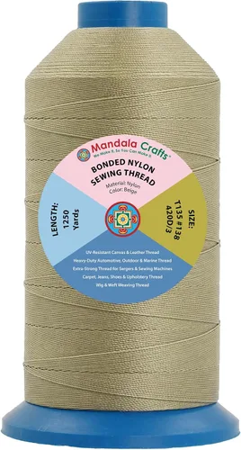 Miniatura 353 de Mandala Crafts - Hilo de nailon para coser cuero, tapicería, mezclilla y para trenzar el pelo; resistente, 1500 yardas, tamaño 69 T70 Marrón