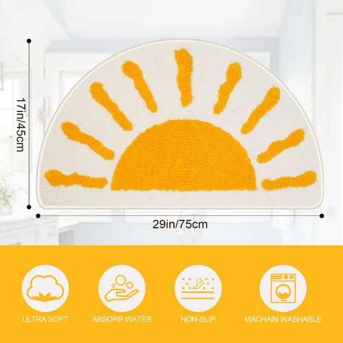 Miniatura 2 de Alfombras de baño medio círculo, lindas alfombras de baño bohemias de color blanco y amarillo, antideslizantes, suaves y absorbentes, de microfibra
