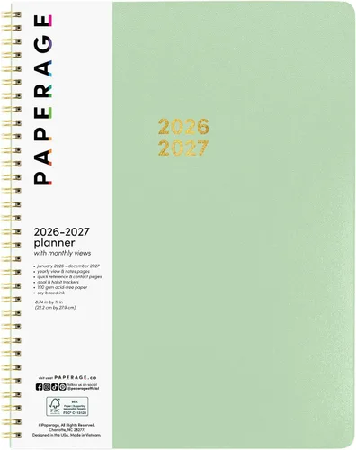 Miniatura 10 de PAPERAGE Planificador mensual y anual de 2 años, 24 meses (enero 2026 - diciembre 2027), 8.5 x 11 pulgadas, Planificador espiralado 2026-2027